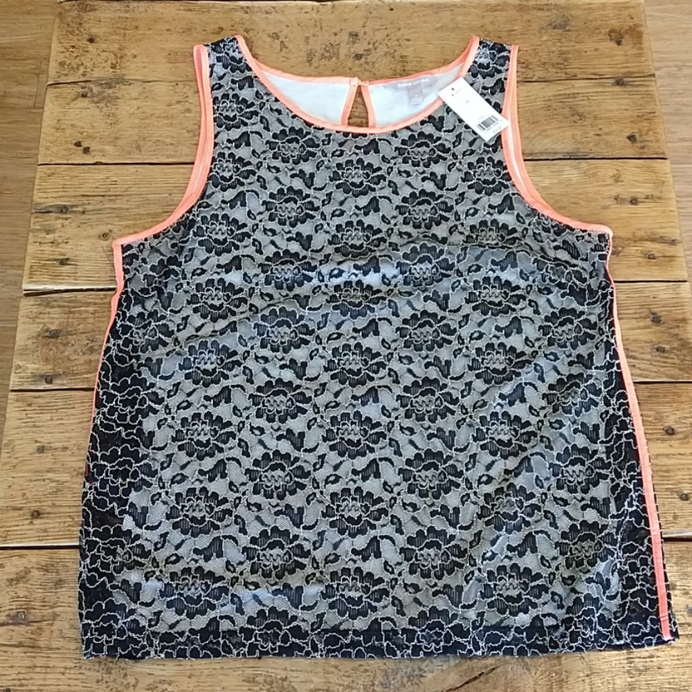 NWT Banana Republic Black/Hot Pink Lace Top